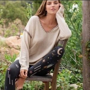 Johnny Was Cashmere Whipstitch Sweater V Neck